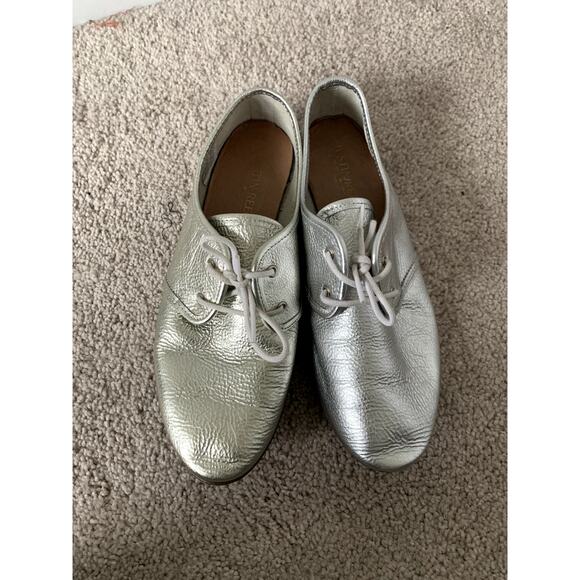Justin Reece England Silver Metallic Lace Up Leather Shoes Size 5 - Picture 2 of 4